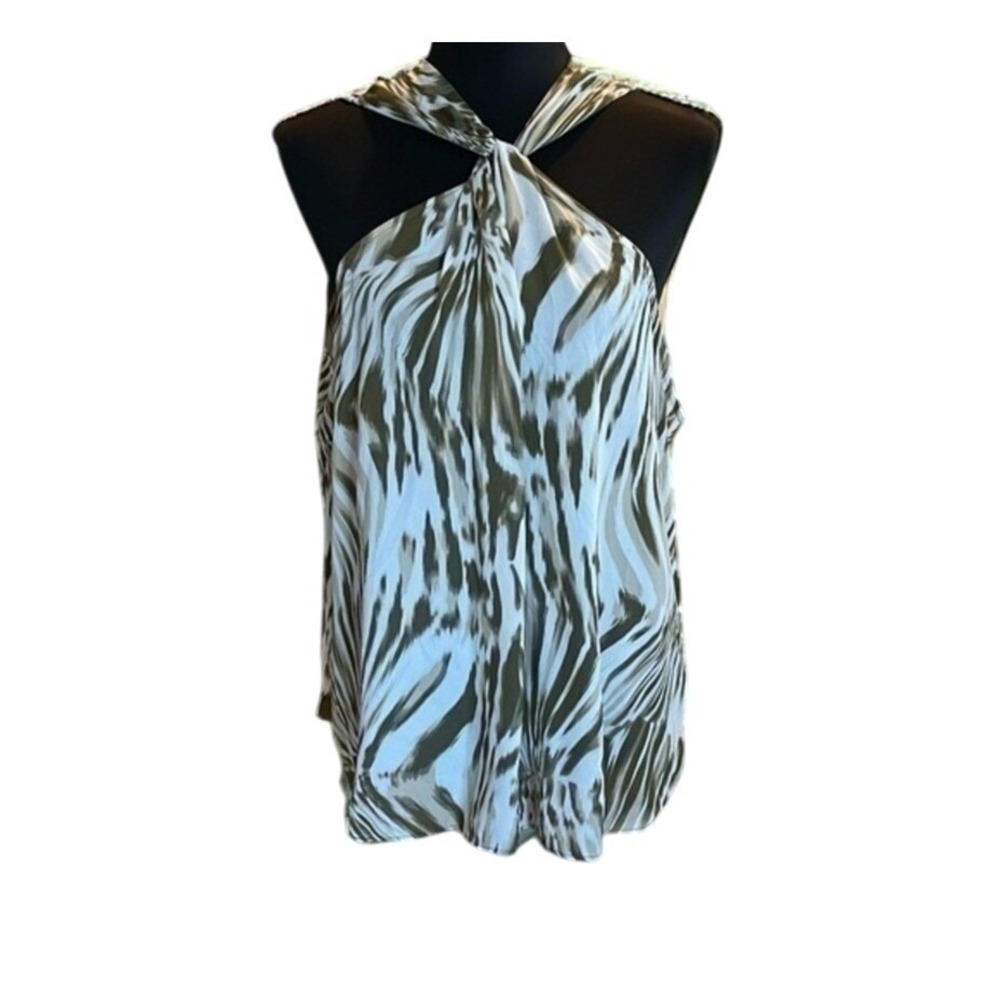 Worthington Women's 0X Top‎ Twist Halter Neck Zebra Print Sleeveless Blouse